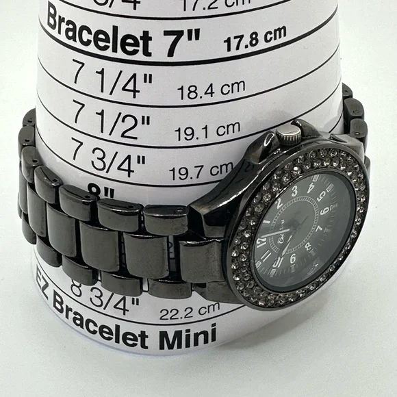 Men’s Curations Brand Black Chrome and Rhinestone Quartz Watch - Picture 8 of 8